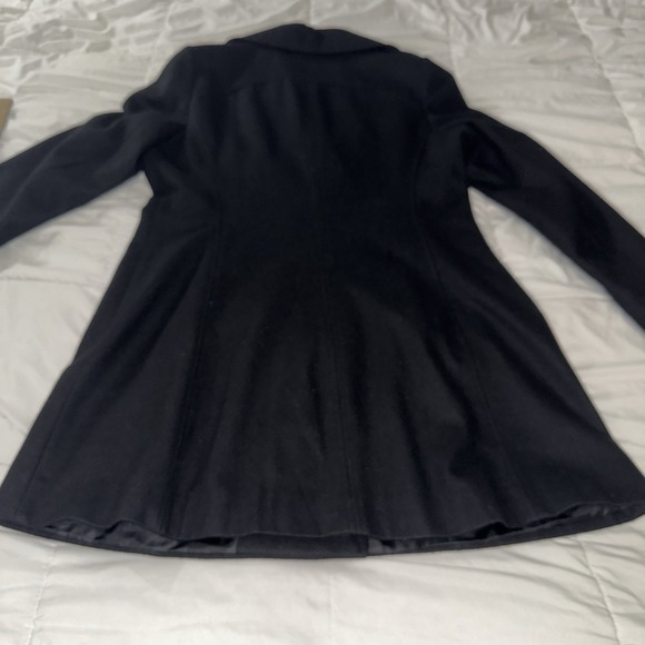 Michael Kors Women's Black Size 10 Double-Breasted Wool Blend Coat Long Metal - Picture 7 of 11